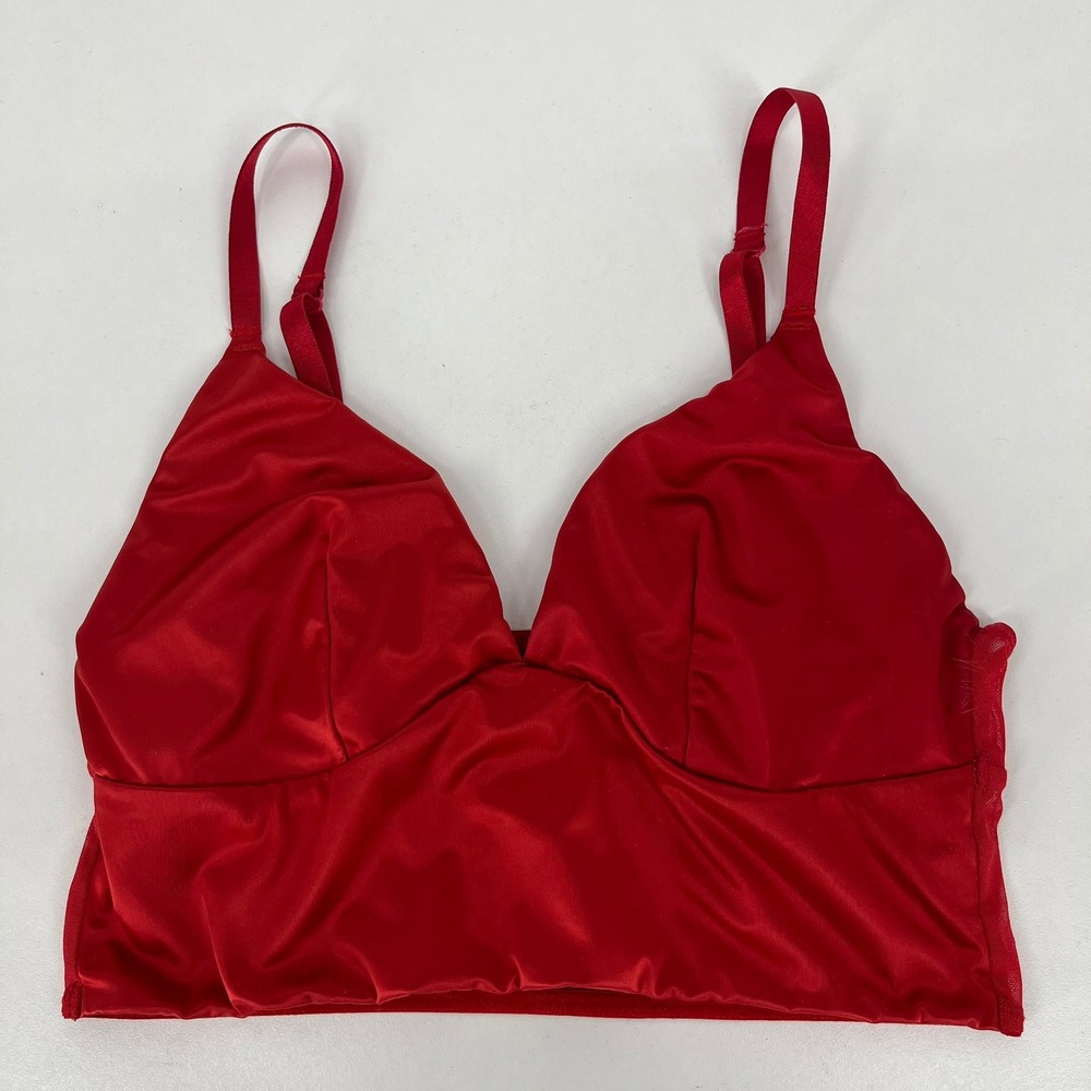 Auden Womens Red Unlined Bralette Satin Front Mesh Back Size S